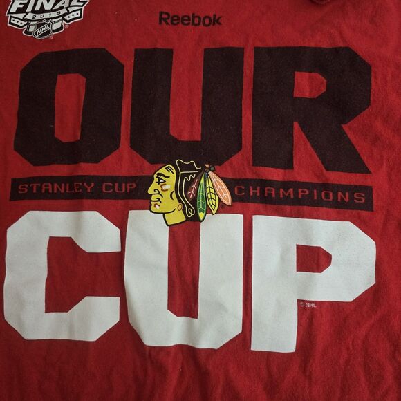 Chicago Blackhawks Our Cup 2015 Stanley Cup T-Shirt Men's Medium M Red FLAWED - Picture 4 of 7
